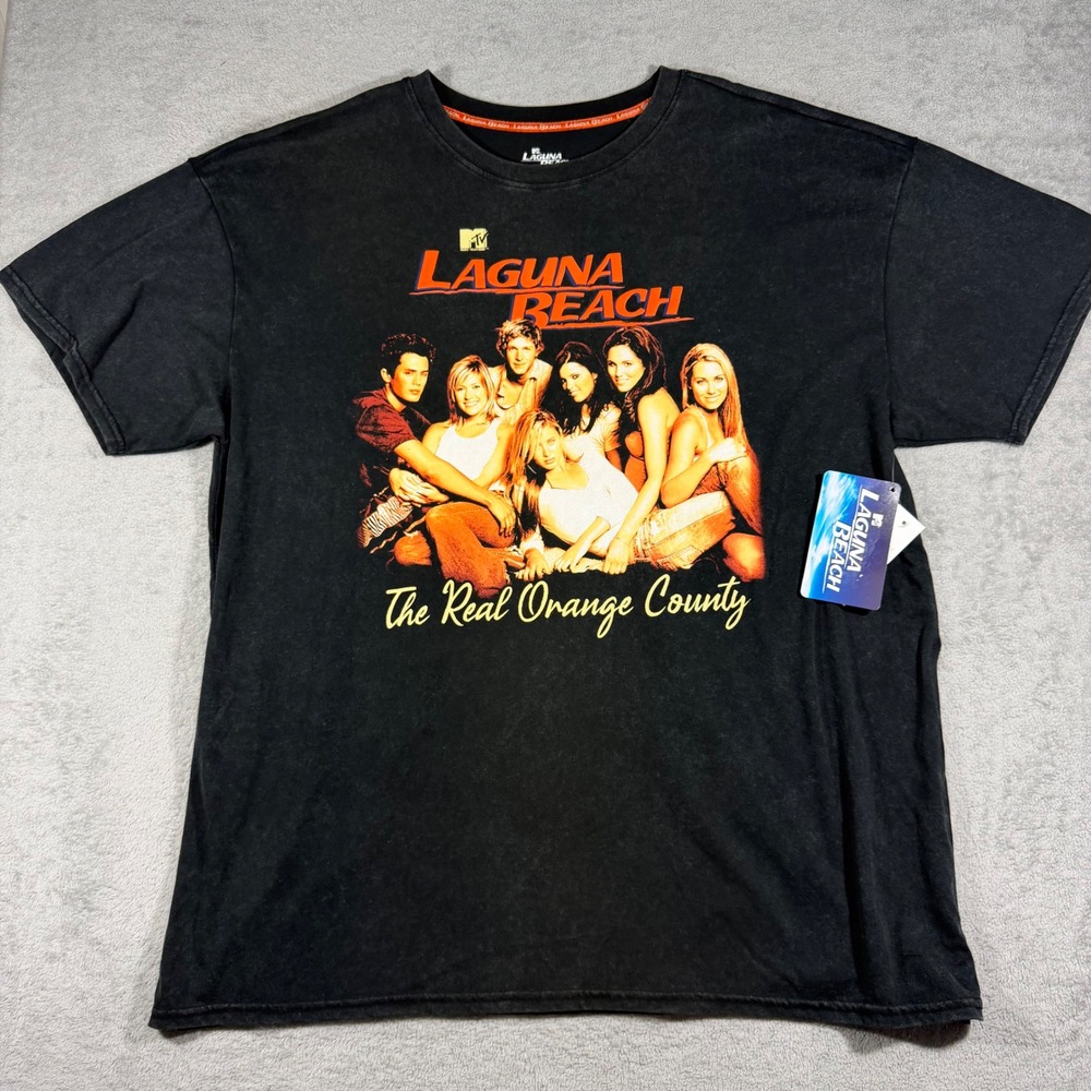 MTV Laguna Beach Graphic T-Shirt Mens Large Black Mineral Wash Y2K Reality TV